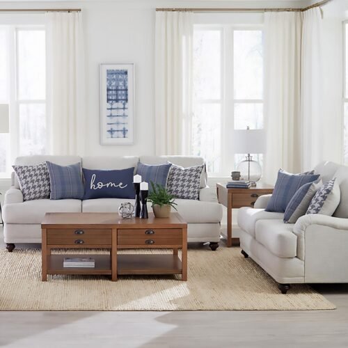 Glenn 2-piece Upholstered Sofa Set Light Grey and Blue