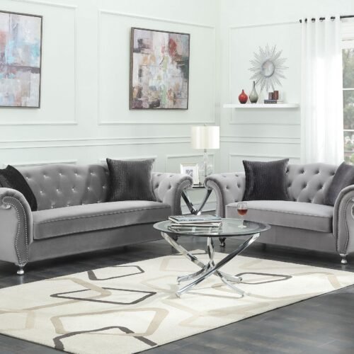 Frostine 2-piece Upholstered Tufted Sofa Set Silver