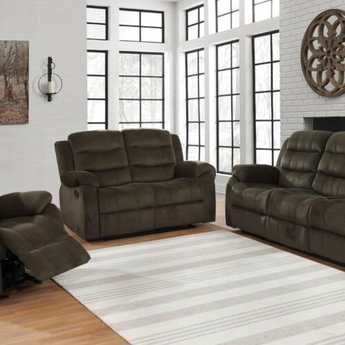 Rodman 3-piece Upholstered Reclining Sofa Set Olive Brown