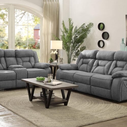 Higgins 2-piece Upholstered Motion Reclining Sofa Set Grey
