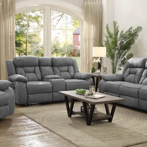 Higgins 3-piece Upholstered Motion Reclining Sofa Set Grey