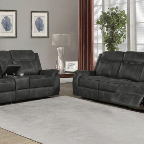 Lawrence 2-piece Upholstered Reclining Sofa Set Charcoal