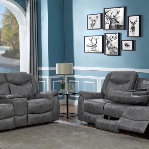 Conrad 2-piece Upholstered Padded Arm Motion Sofa Set Grey