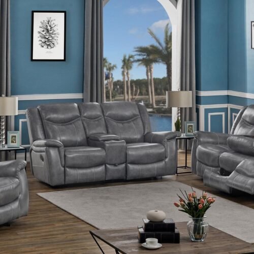 Conrad 3-piece Upholstered Padded Arm Motion Sofa Set Grey