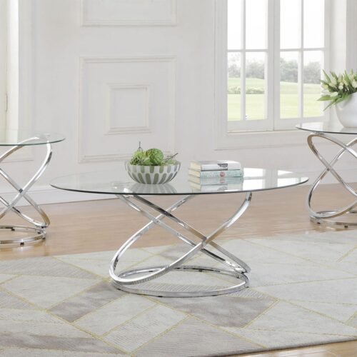 Warren 3-piece Oval Glass Top Coffee Table Set Chrome