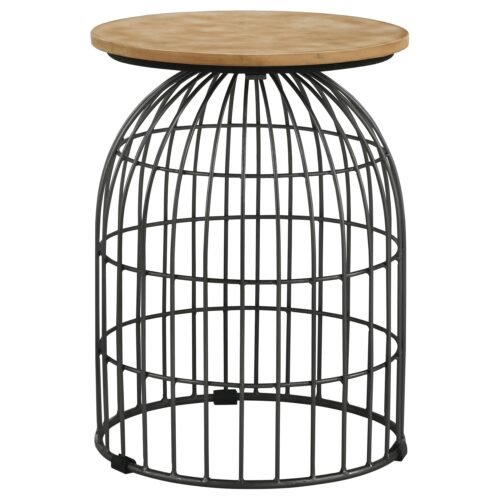 Bernardo Round Wire Frame Side Table Natural and Gunmetal