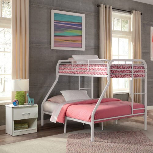Twin / Full White Metal Bunkbed S494
